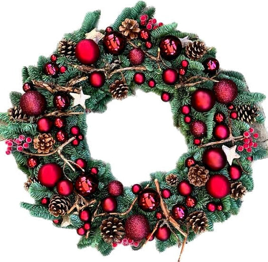 Red and Burgundy Holiday Door Wreath