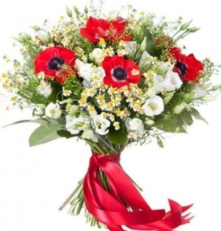 Red Anemone in White Bouquet