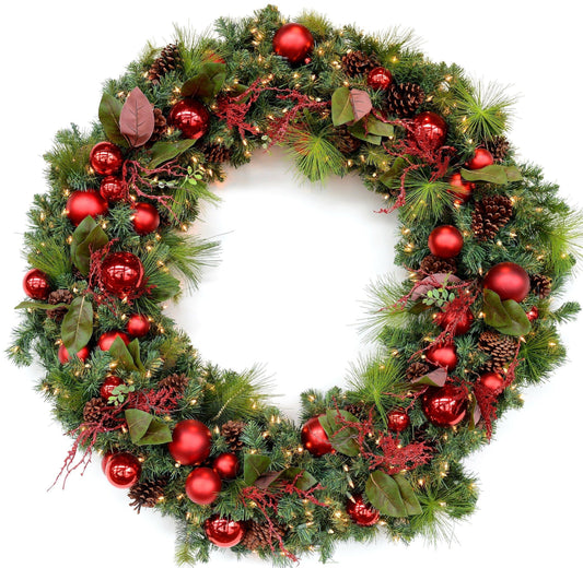 Red Baubles with Lights Christmas Wreath