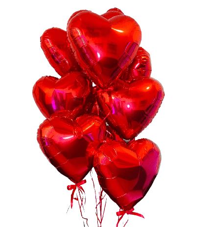 Red Hearts Gift Helium Balloons