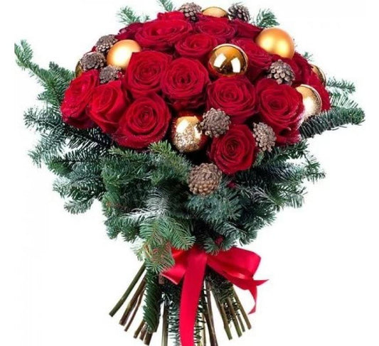 Red Roses with Baubles Bouquet