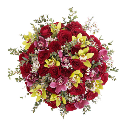 Red Roses with Cymbidium Bouquet