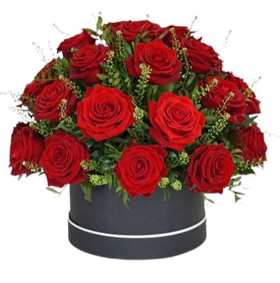 Red Roses with Green Bell Box