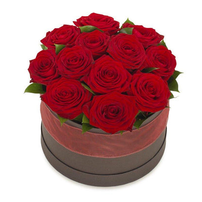 Red Roses with Greenery Box