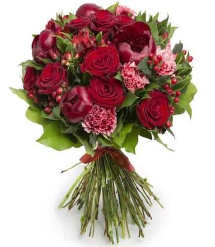 Red Roses with Peonies Bouquet