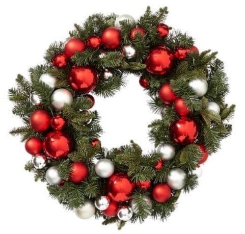 Silver and Red Baubles Holiday Wreath