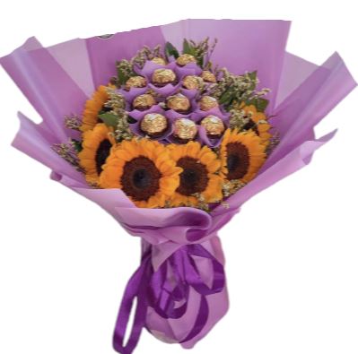 Sunflowers and Chocolates Purple Bouquet