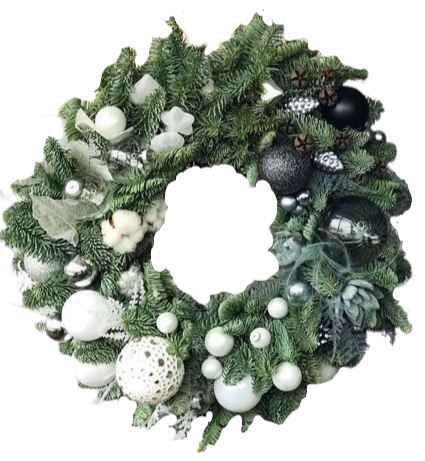 White and Black Baubles Wreath