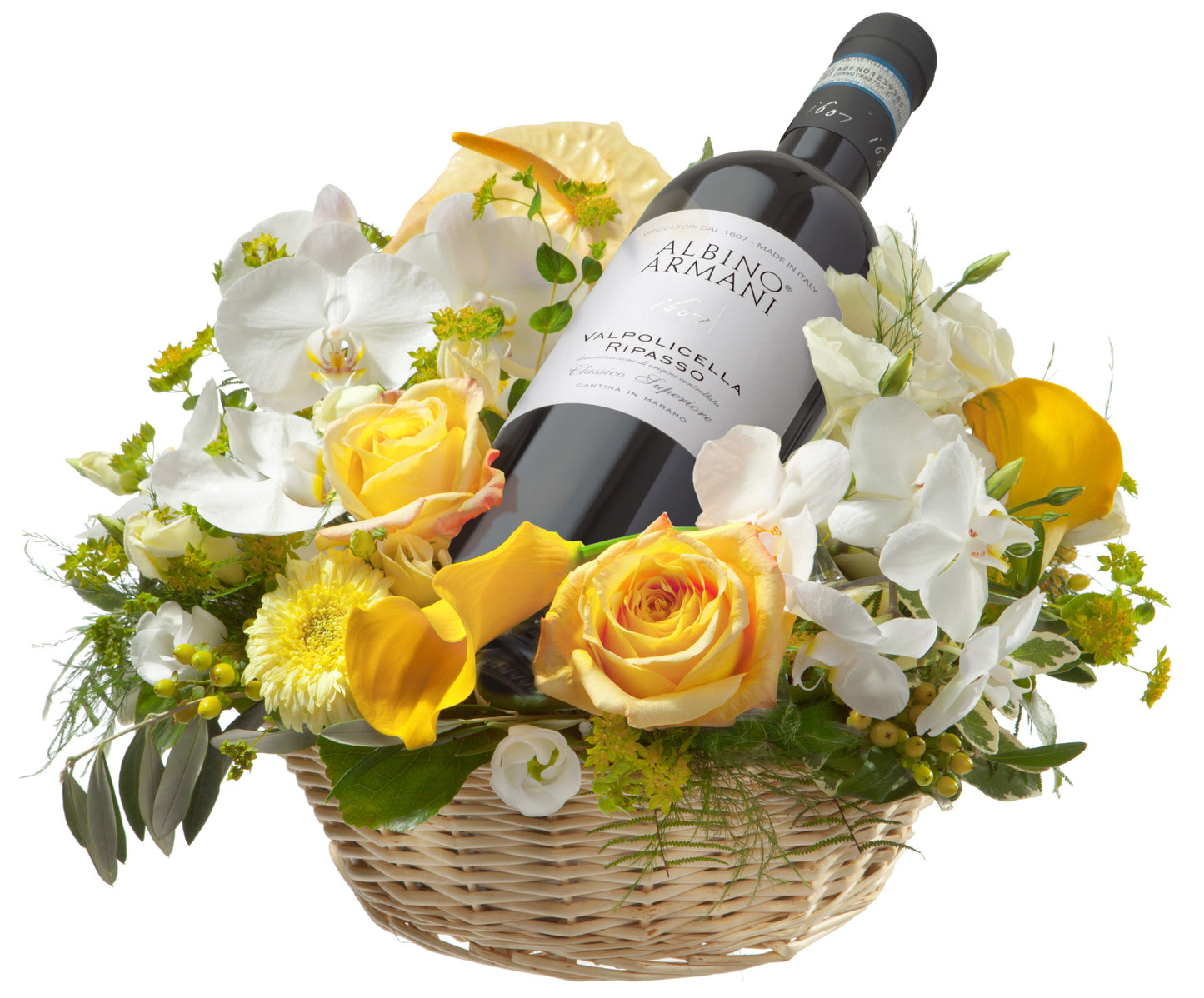 White and Yellow Flowers with Wine