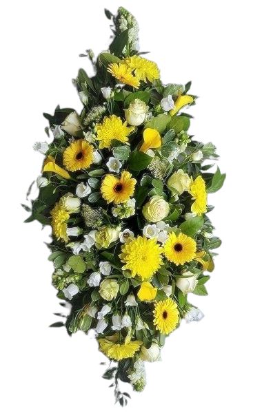 White and Yellow Funeral Casket Cover
