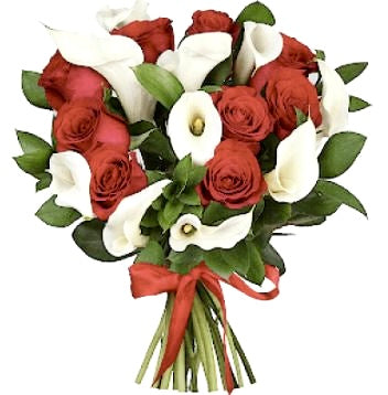 White Calla in Red Bouquet