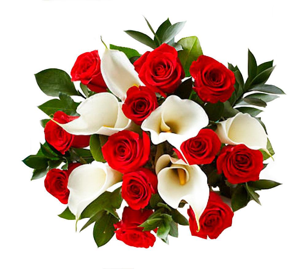 White Calla in Red Bouquet