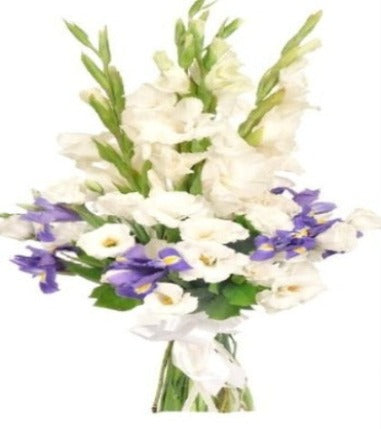 White Gladiolus and Purple Iris Bouquet