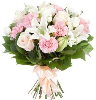 White Lily with Pink Accent Bouquet