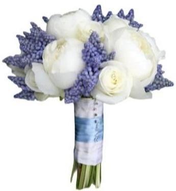 White Peonies and Muscari Wedding Bouquet