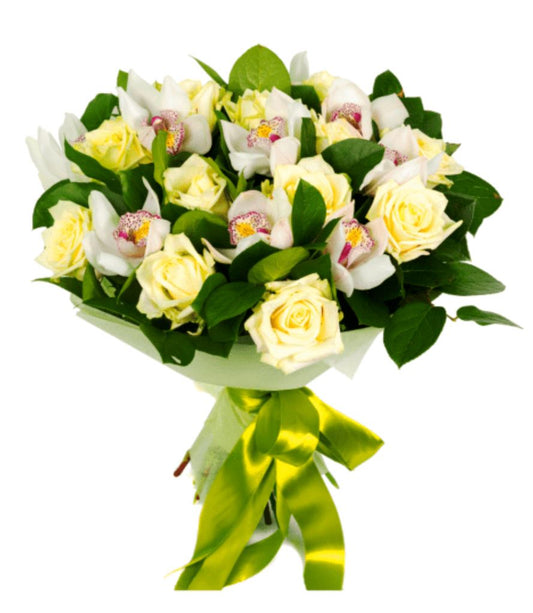 White Roses and Orchids Bouquet