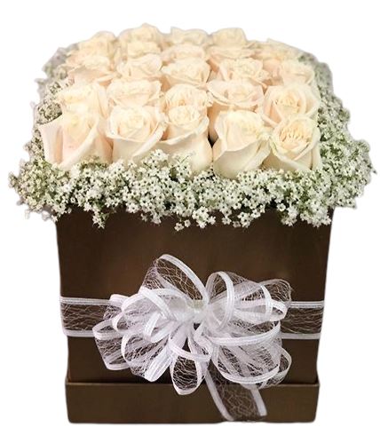 White Roses with Gypsophila Box