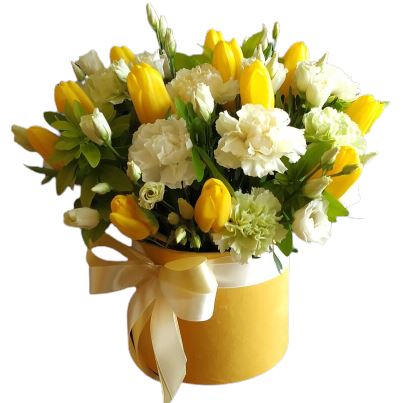 Yellow Tulips with Carnations Box