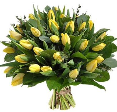 Yellow Tulips with Greenery Bouquet