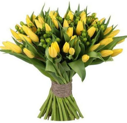 Yellow Tulips with Hypericum Bouquet